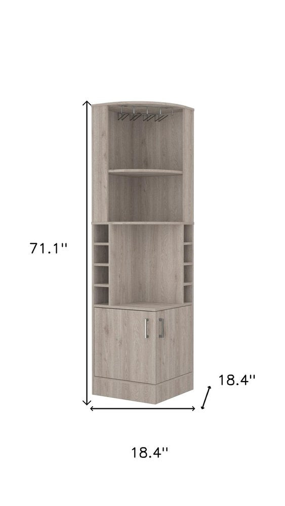 71" Light Gray Wood Corner Bar Cabinet With Two Doors