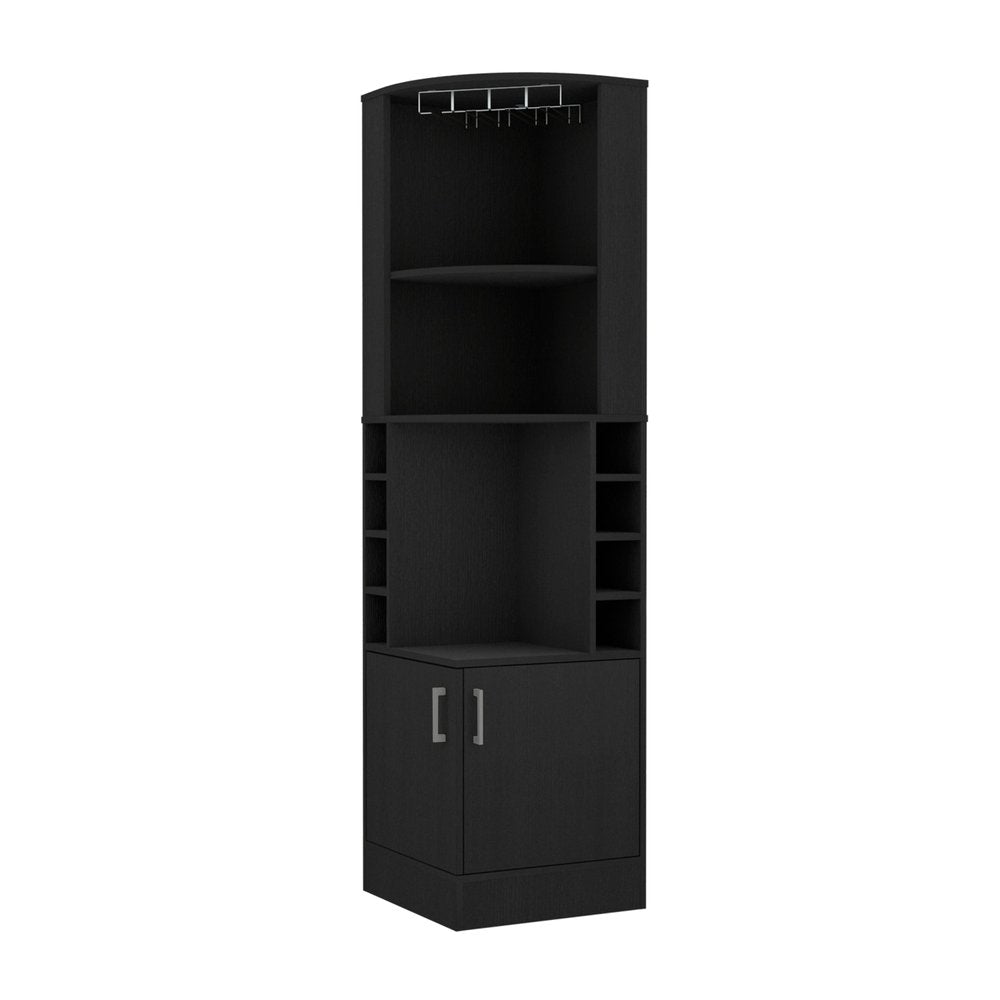 71" Black Wood Corner Bar Cabinet With Two Doors