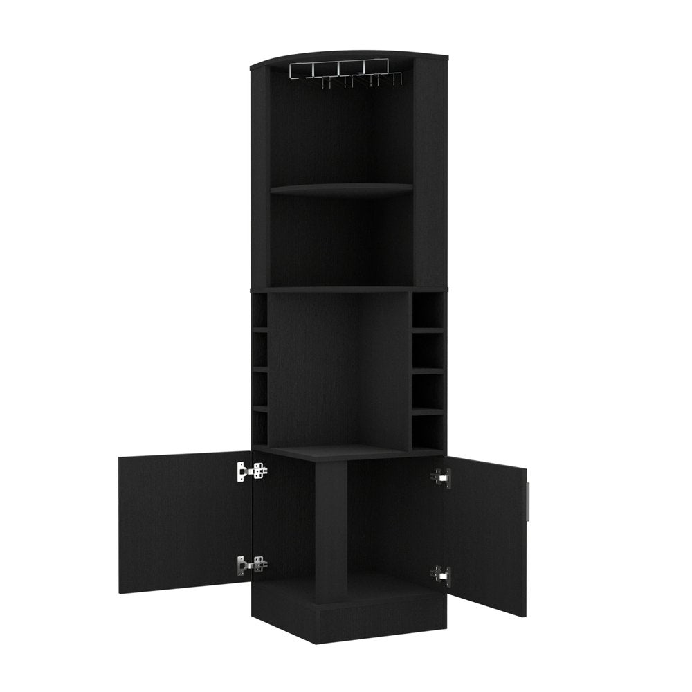 71" Black Wood Corner Bar Cabinet With Two Doors
