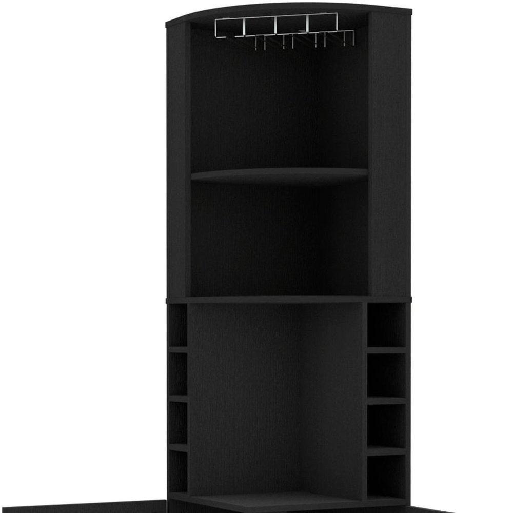 71" Black Wood Corner Bar Cabinet With Two Doors
