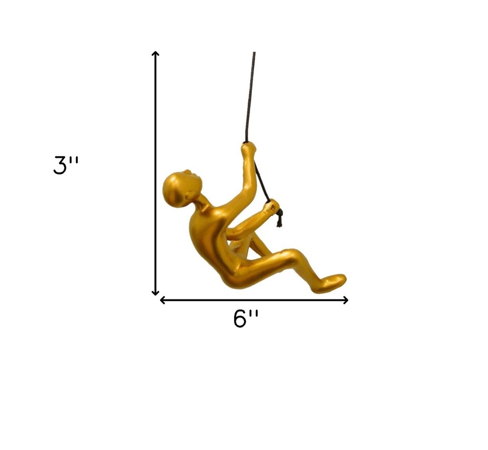 Set of Two Gold Resin Climbing Man Hanging Dimensional Sculpture
