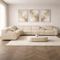 Beige Italian Leather Power Reclining Curved Eight Piece Corner Sectional With Console