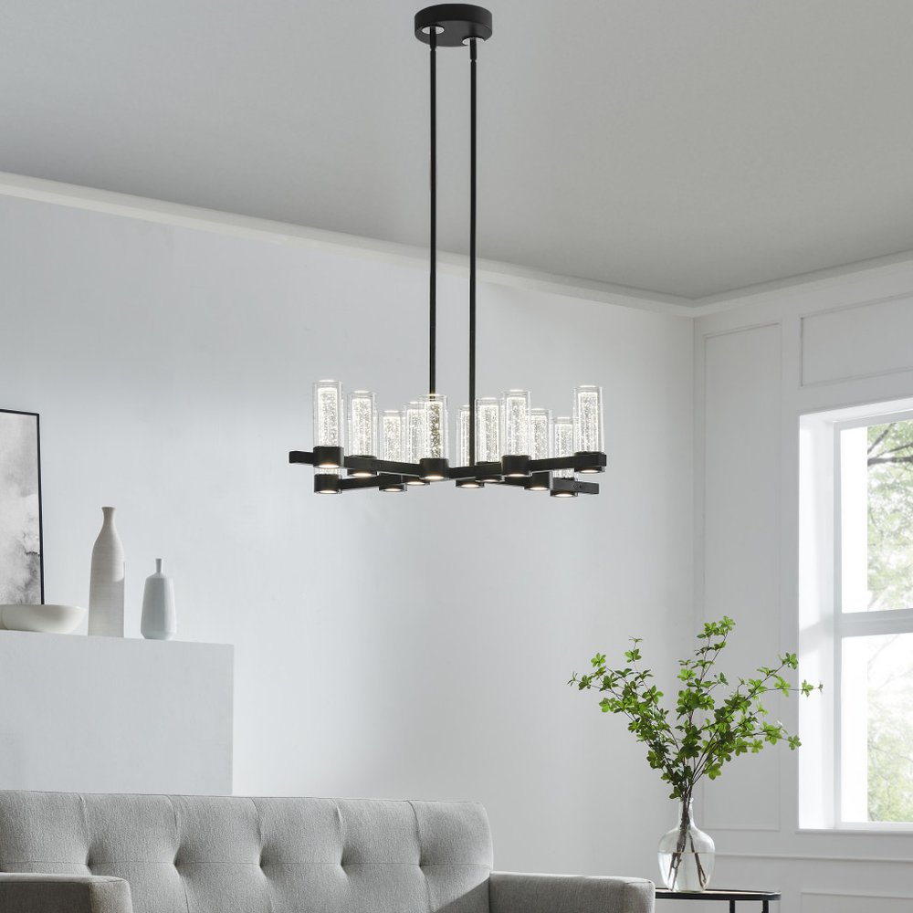 Black And Clear Candle Style Twelve Light Transparent Metal LED Dimmable Chandelier With Clear Shades