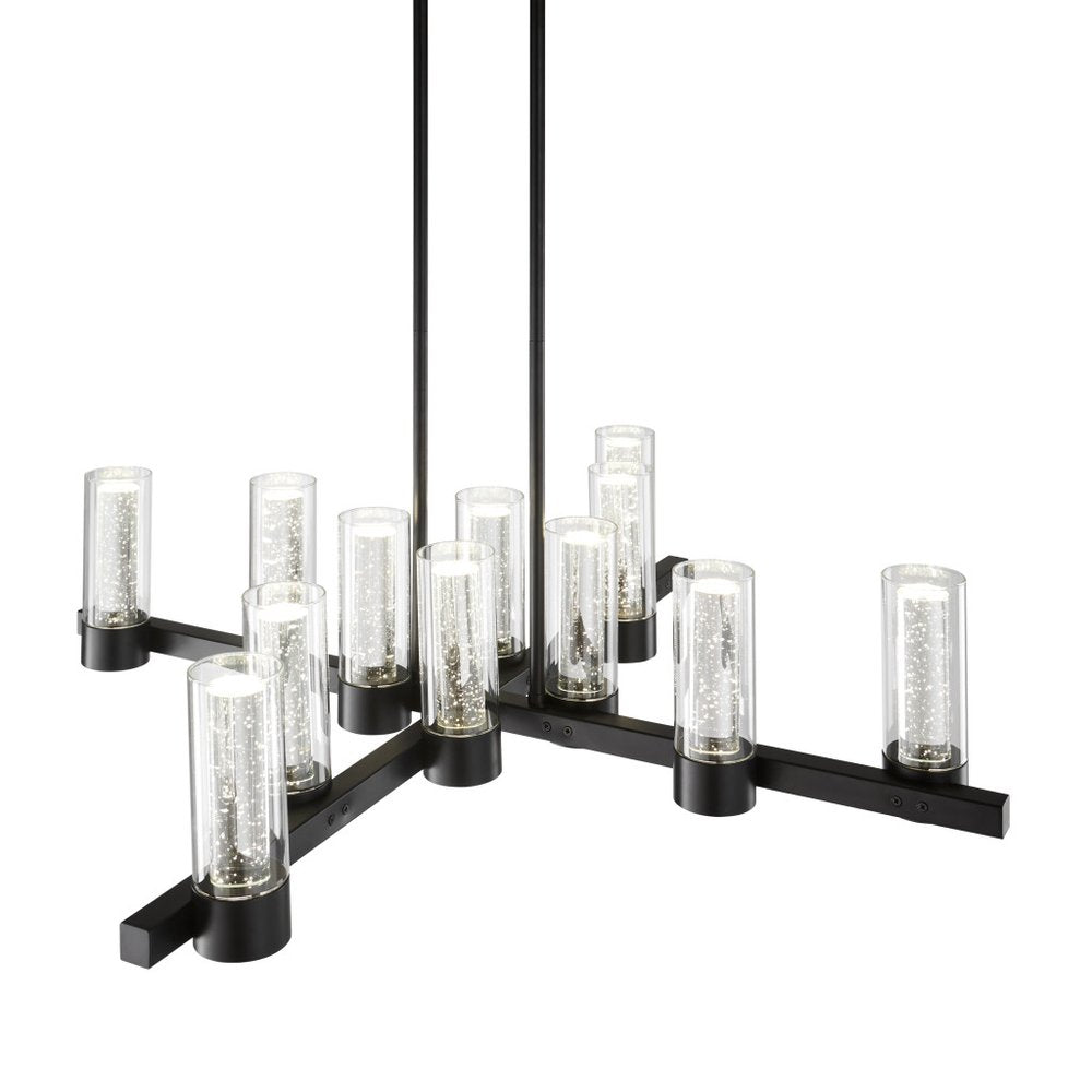 Black And Clear Candle Style Twelve Light Transparent Metal LED Dimmable Chandelier With Clear Shades