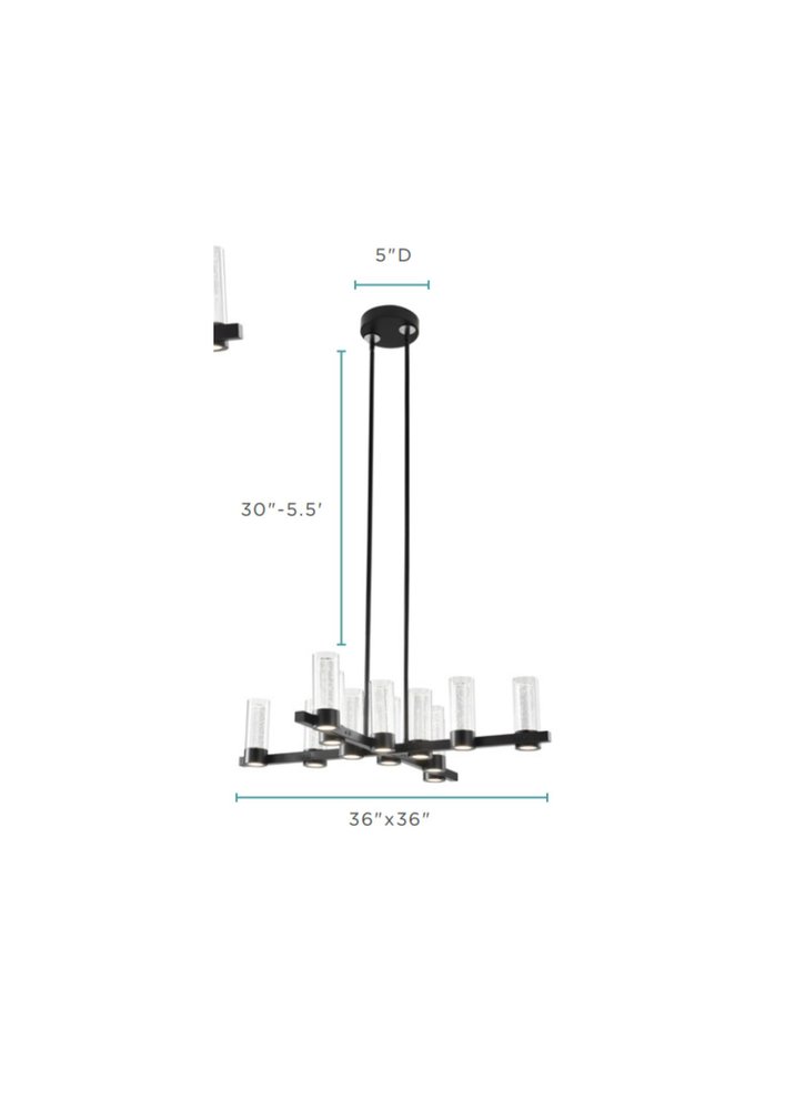 Black And Clear Candle Style Twelve Light Transparent Metal LED Dimmable Chandelier With Clear Shades