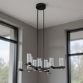 Black And Clear Candle Style Twelve Light Transparent Metal LED Dimmable Chandelier With Clear Shades