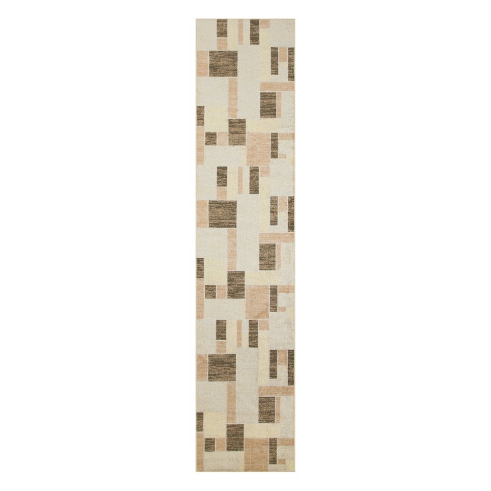 10' Beige Geometric Runner Rug