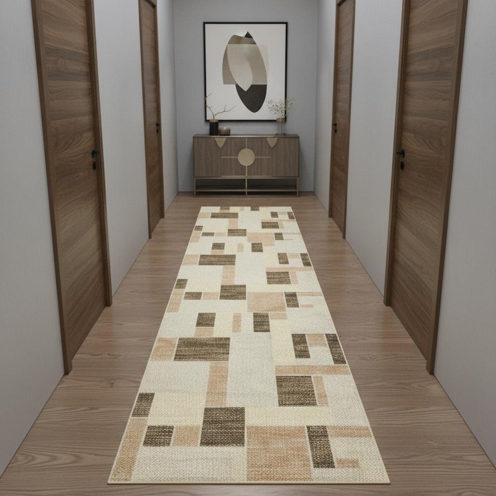 10' Beige Geometric Runner Rug