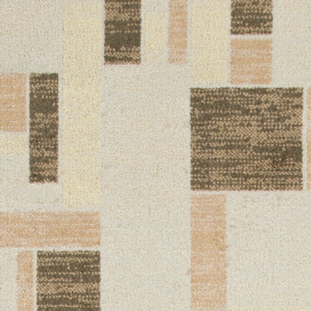 10' Beige Geometric Runner Rug