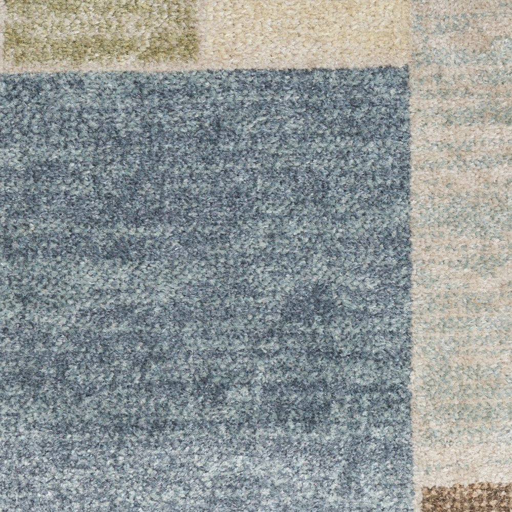 10' Blue Brown And Tan Geometric Washable Runner Rug