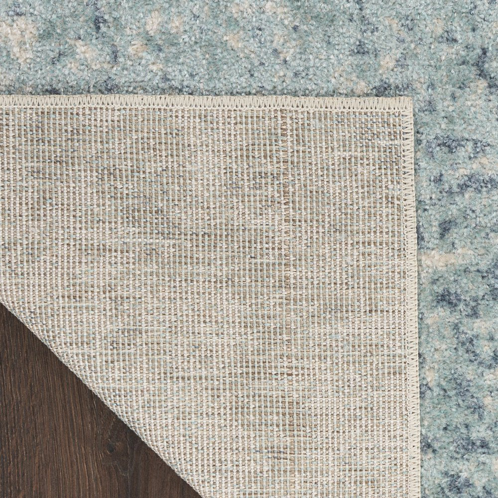 10' Blue And Ivory Abstract Washable Runner Rug