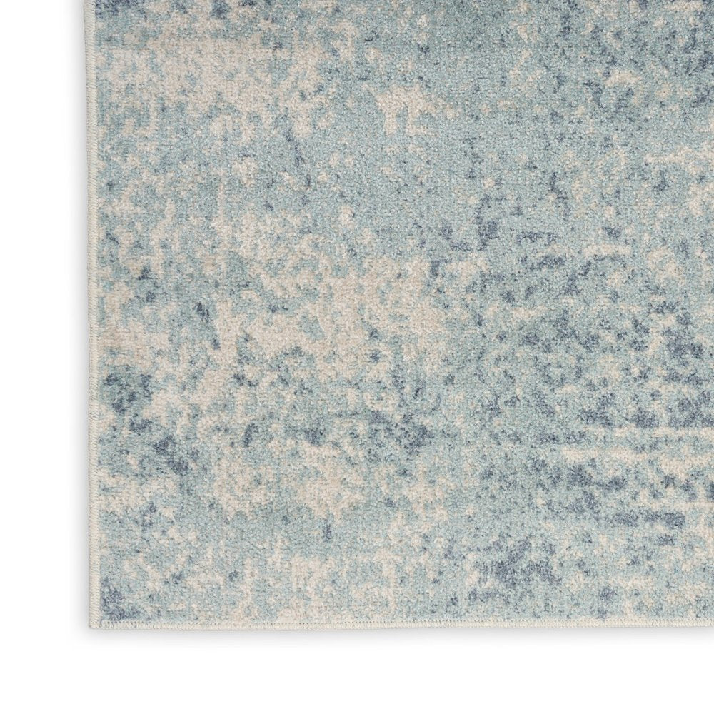 10' Blue And Ivory Abstract Washable Runner Rug