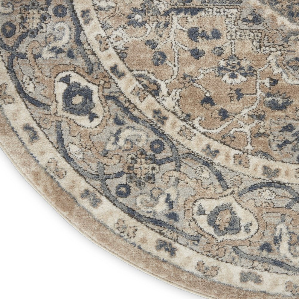 10' Beige and Gray Square Medallion Power Loom Distressed Area Rug