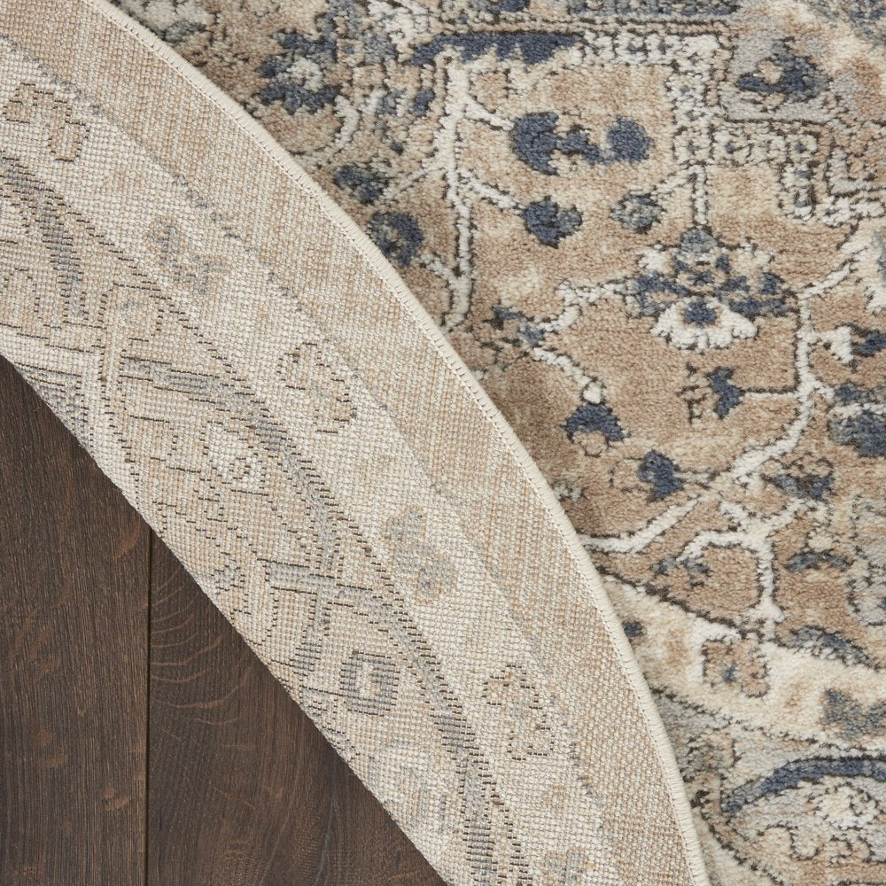 10' Beige and Gray Square Medallion Power Loom Distressed Area Rug