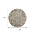 10' Beige and Gray Square Medallion Power Loom Distressed Area Rug