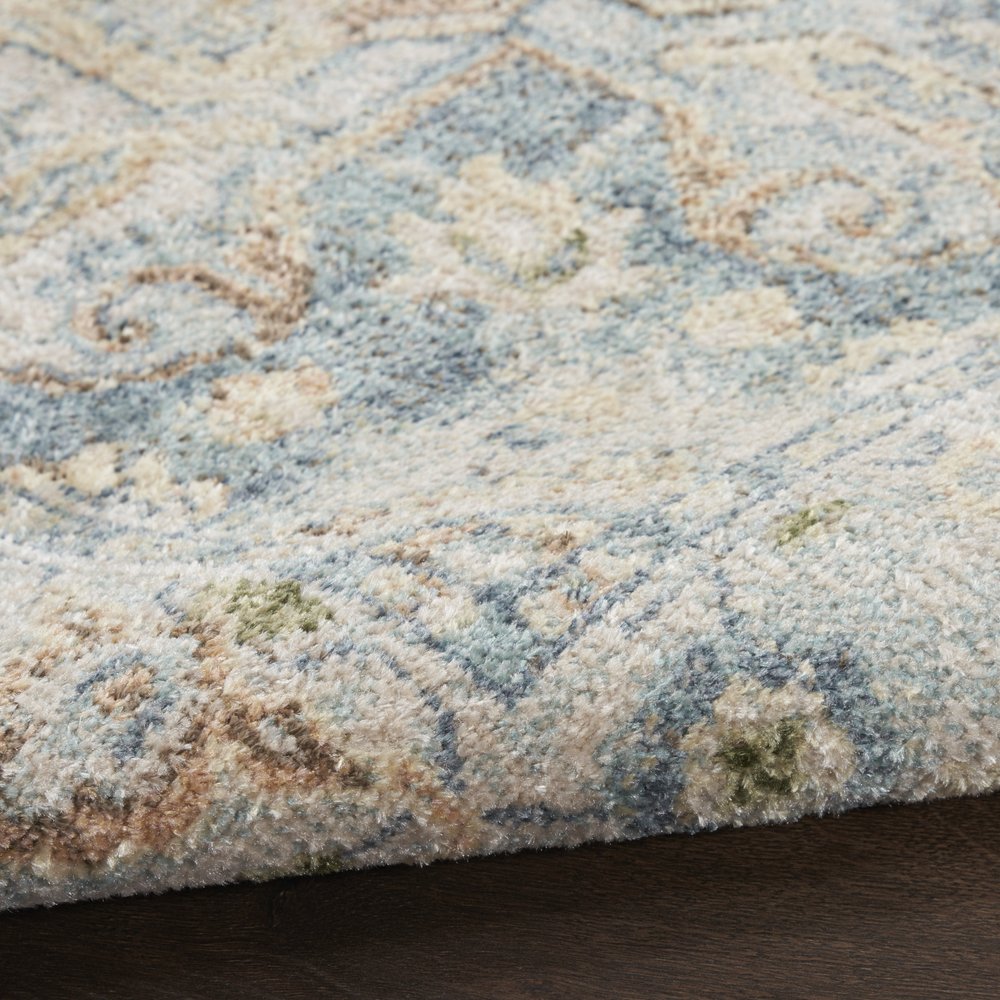 10' Beige Blue And Brown Floral Medallion Washable Runner Rug