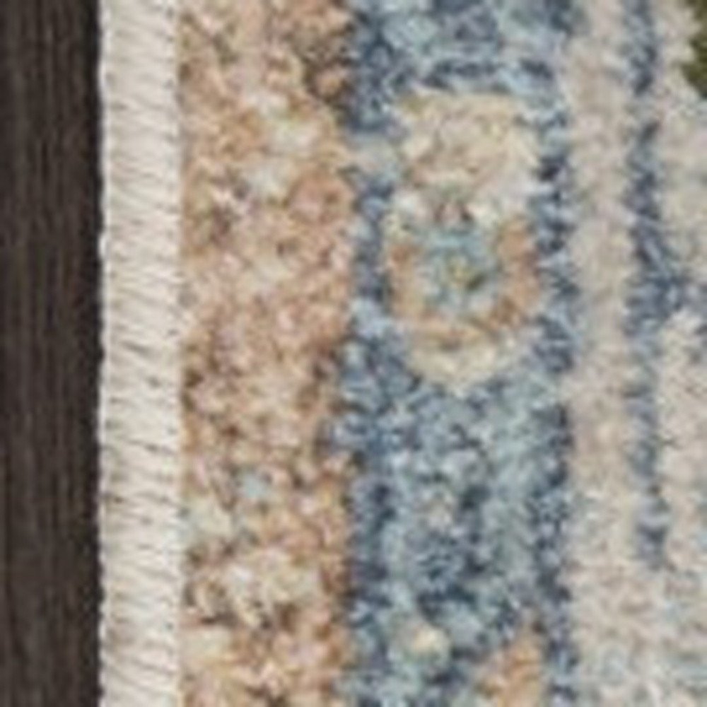 10' Beige Blue And Brown Floral Medallion Washable Runner Rug