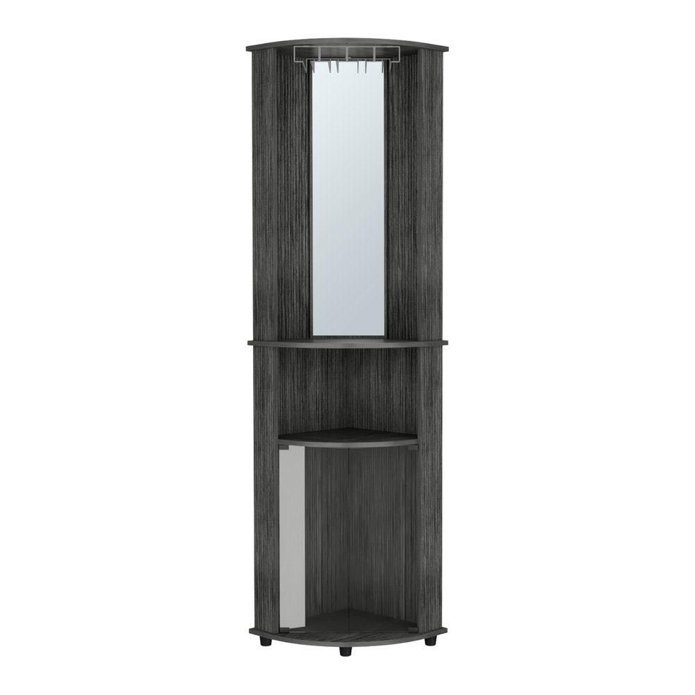 75" Charcoal Wood Ribbed Texture Corner Bar Cabinet With Two Doors
