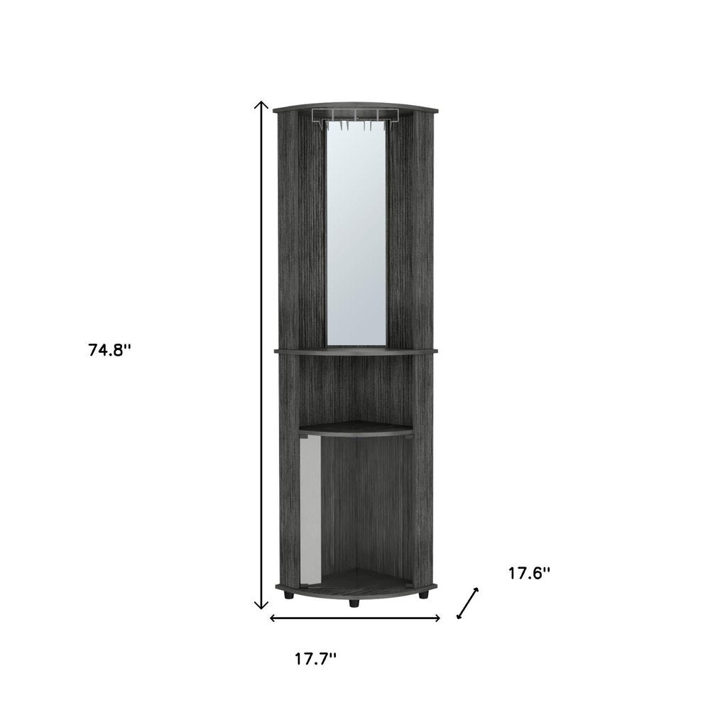 75" Charcoal Wood Ribbed Texture Corner Bar Cabinet With Two Doors