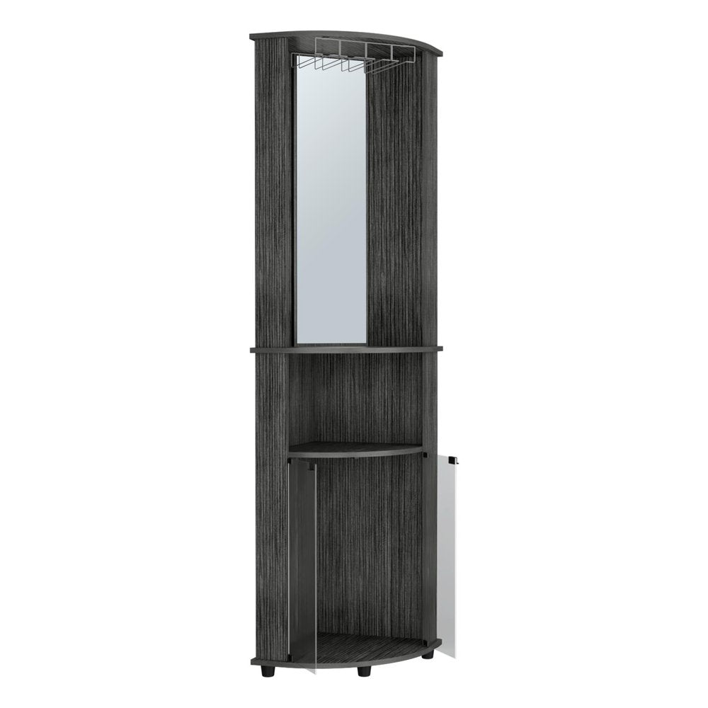 75" Charcoal Wood Ribbed Texture Corner Bar Cabinet With Two Doors