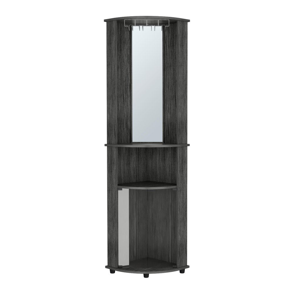 75" Charcoal Wood Ribbed Texture Corner Bar Cabinet With Two Doors