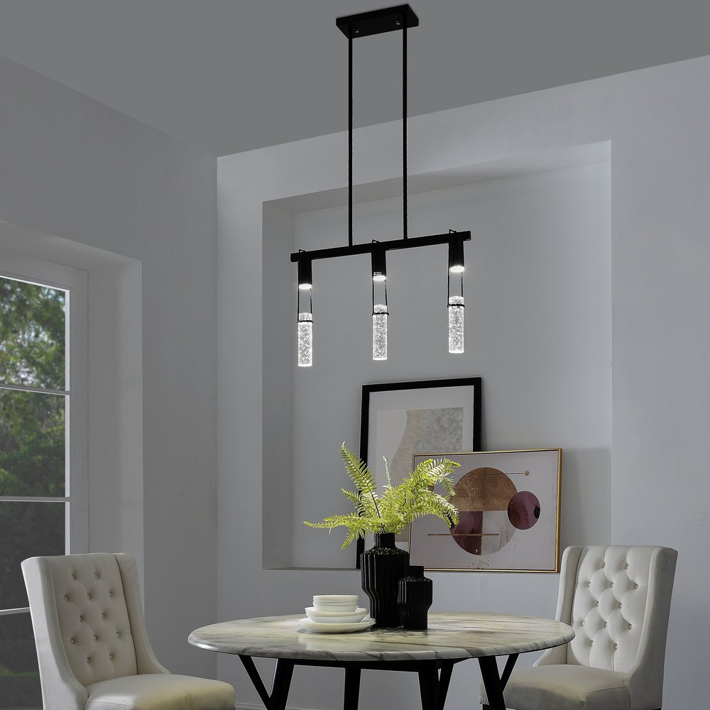 Black And Clear Three Light Metal Dimmable Smart Enabled Chandelier With Clear Shades