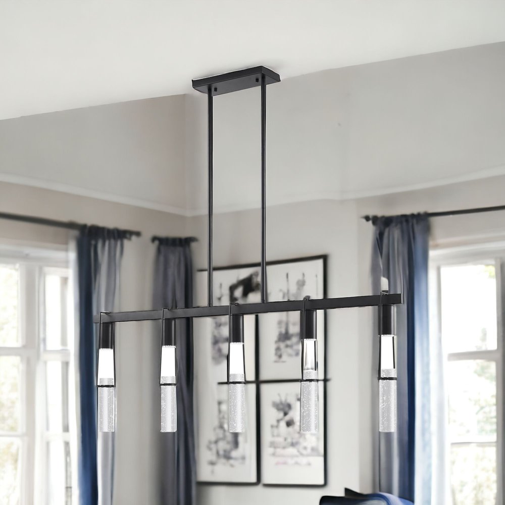 Black And Clear Five Light Metal Dimmable Smart Enabled Chandelier With Clear Shades