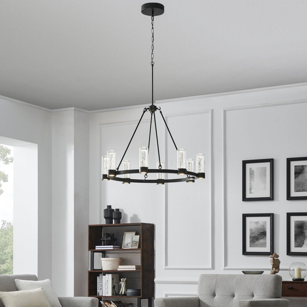 Black And Clear Candle Style Eight Light Metal Dimmable Smart Enabled Chandelier With Clear Shades