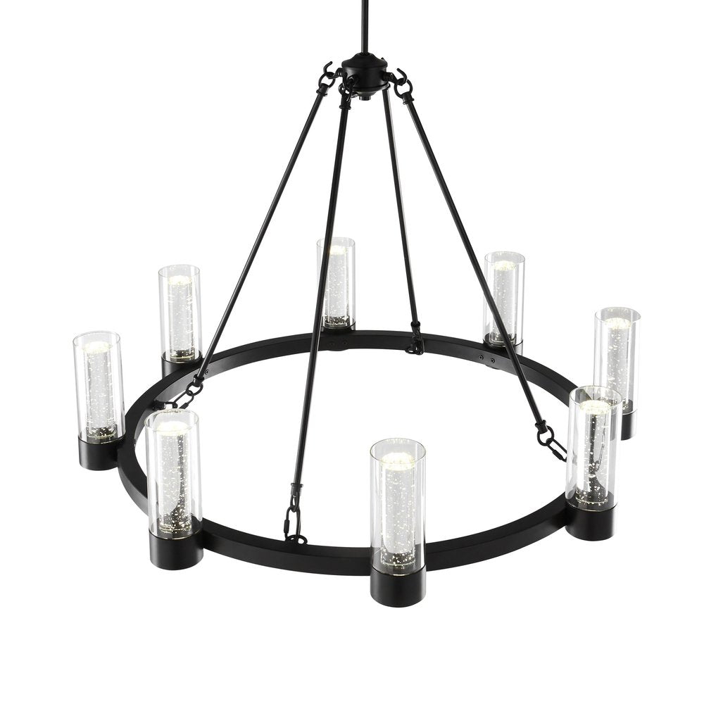 Black And Clear Candle Style Eight Light Metal Dimmable Smart Enabled Chandelier With Clear Shades