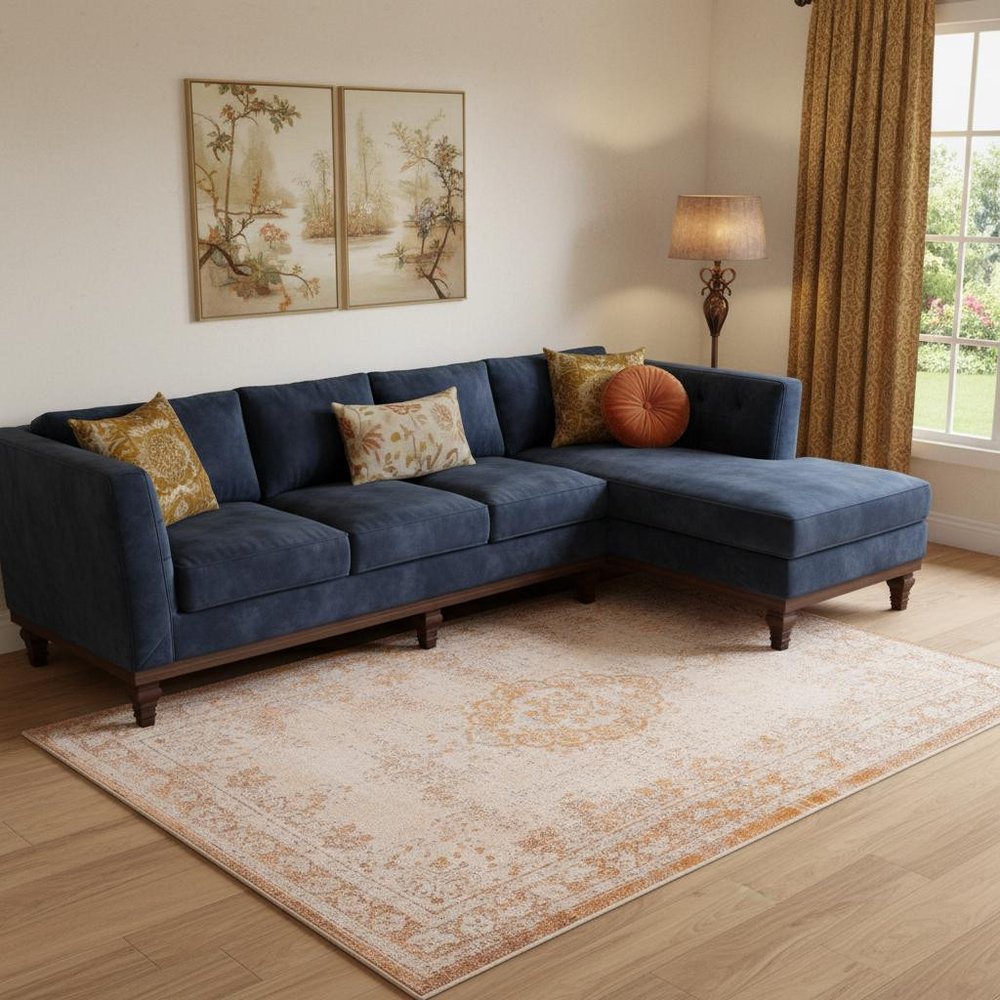 9' X 13' Orange And White Medallion ,Washable, Area Rug