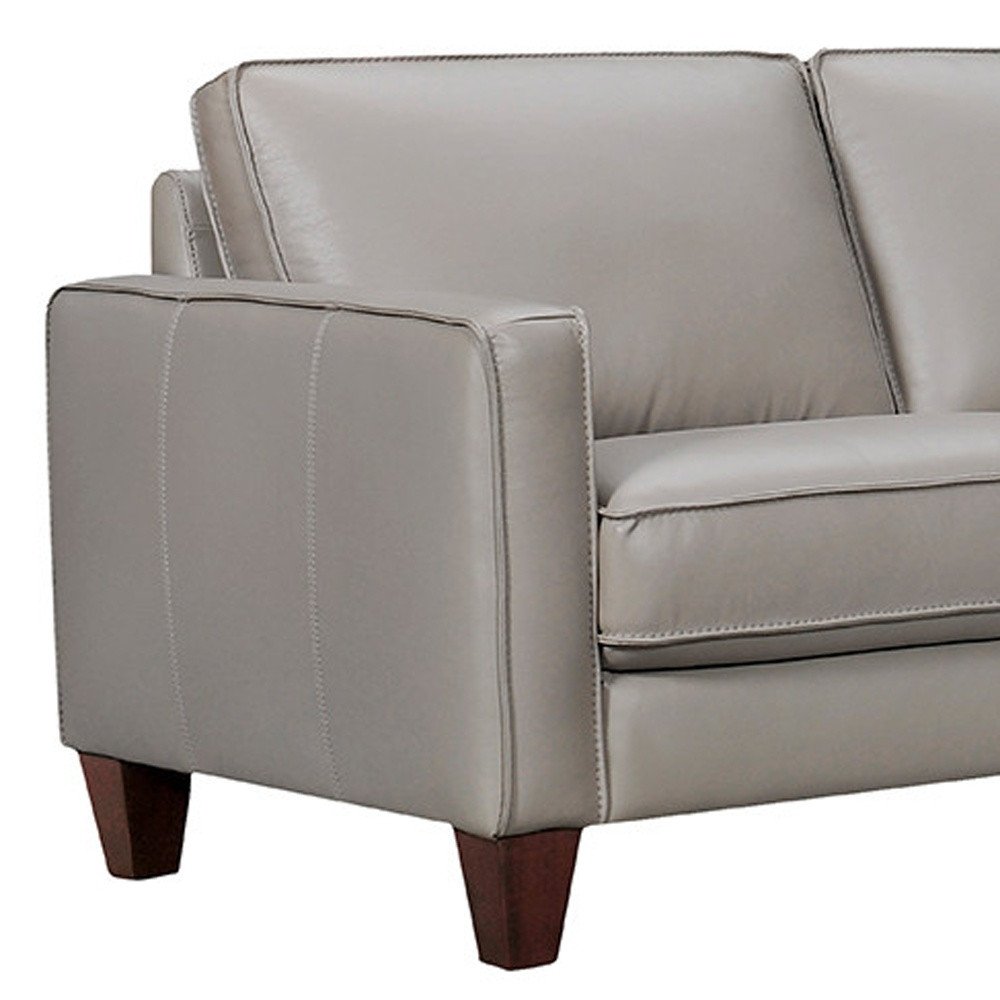Gray Leather L Shaped Three Piece Corner Sectional