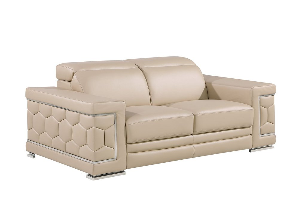 Two Piece Beige Genuine Leather Five Person Seating Set