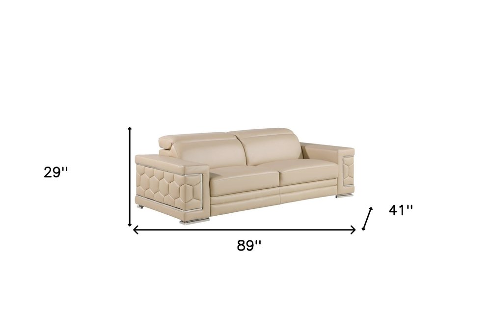 Two Piece Beige Genuine Leather Five Person Seating Set