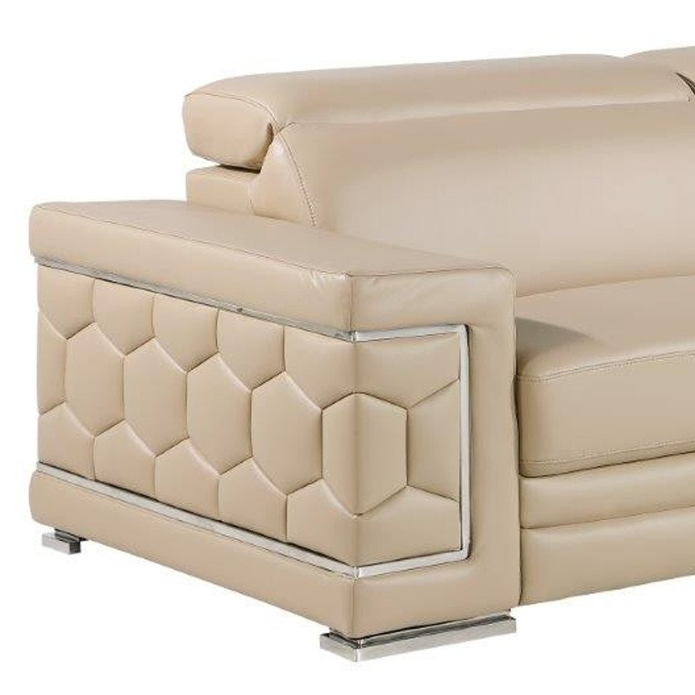 Three Piece Beige Genuine Leather Six Person Seating Set