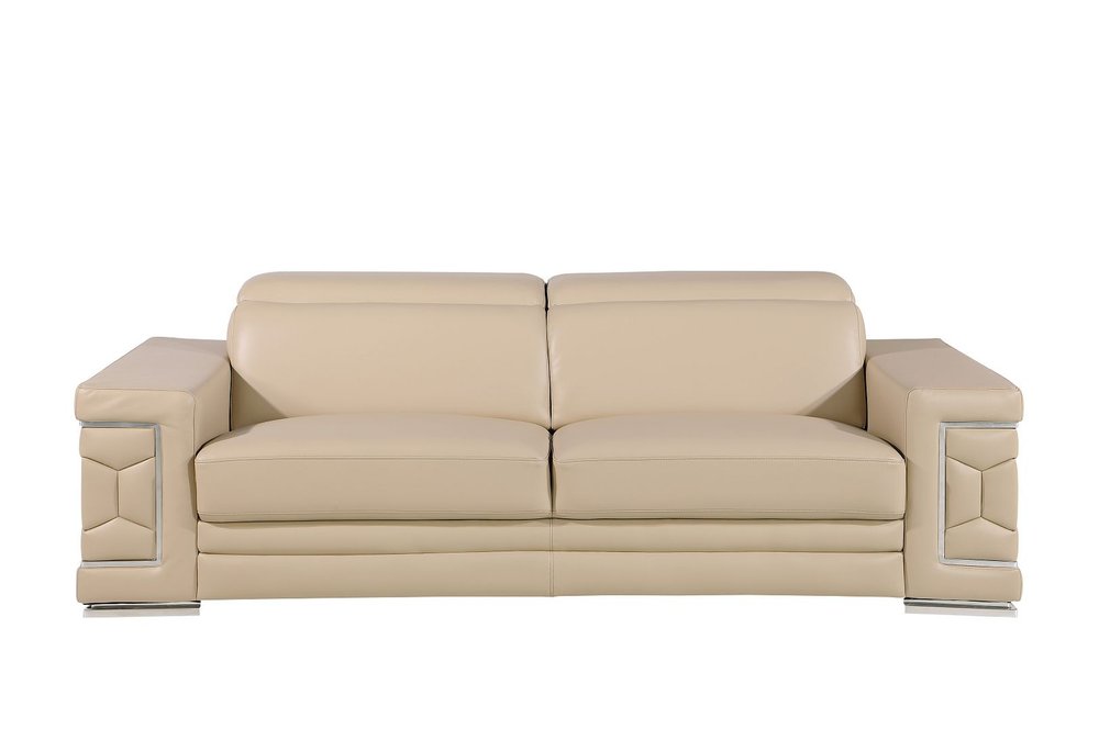 Three Piece Beige Genuine Leather Six Person Seating Set