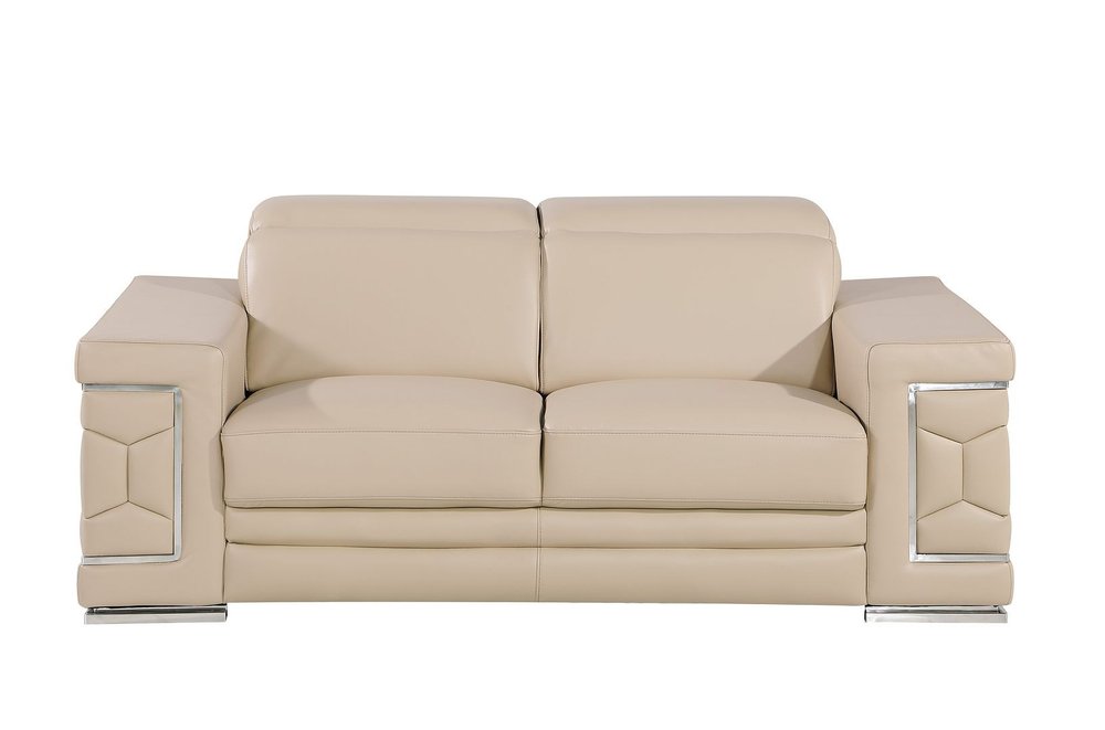 Three Piece Beige Genuine Leather Six Person Seating Set