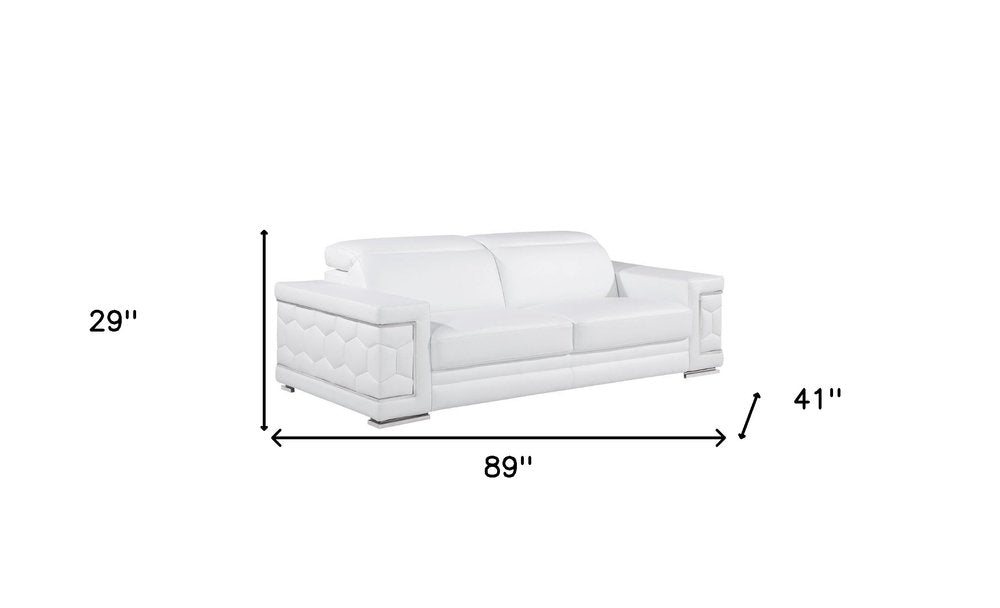 Two Piece White Genuine Leather Five Person Seating Set