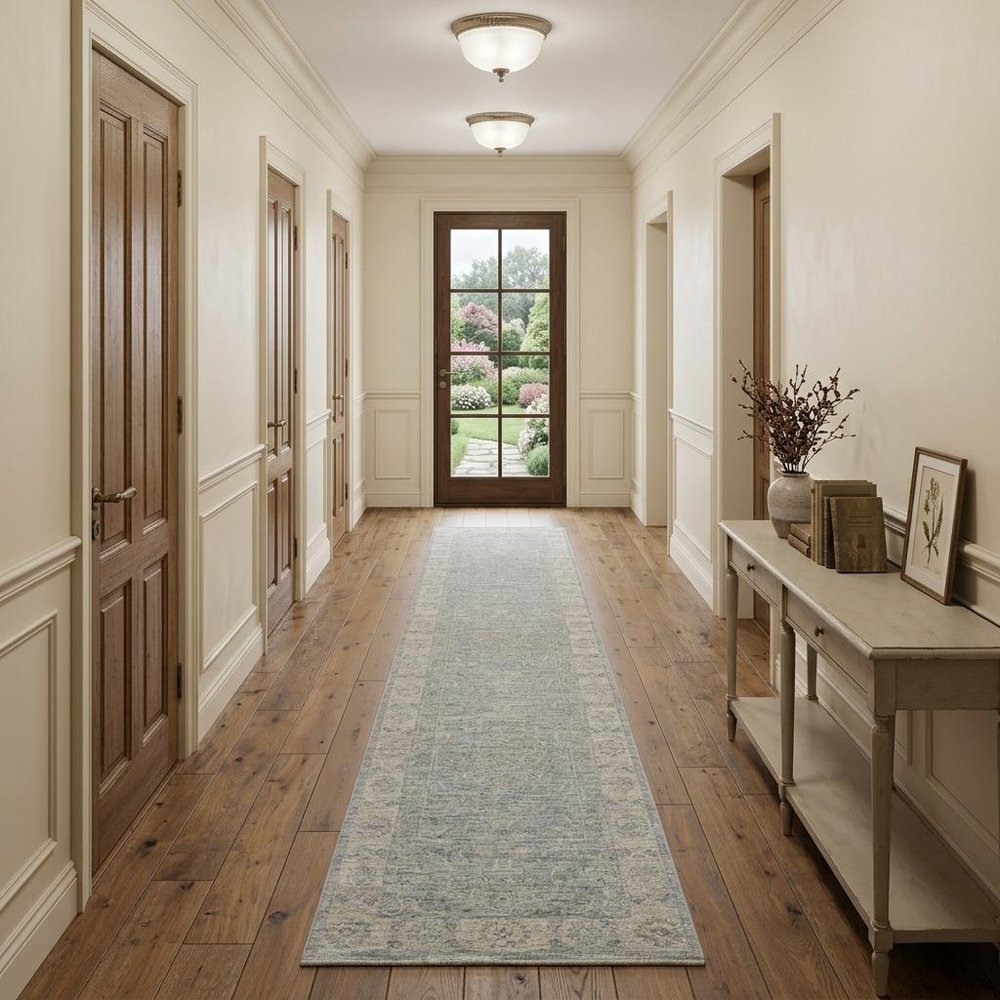 10' Blue Floral Runner Rug