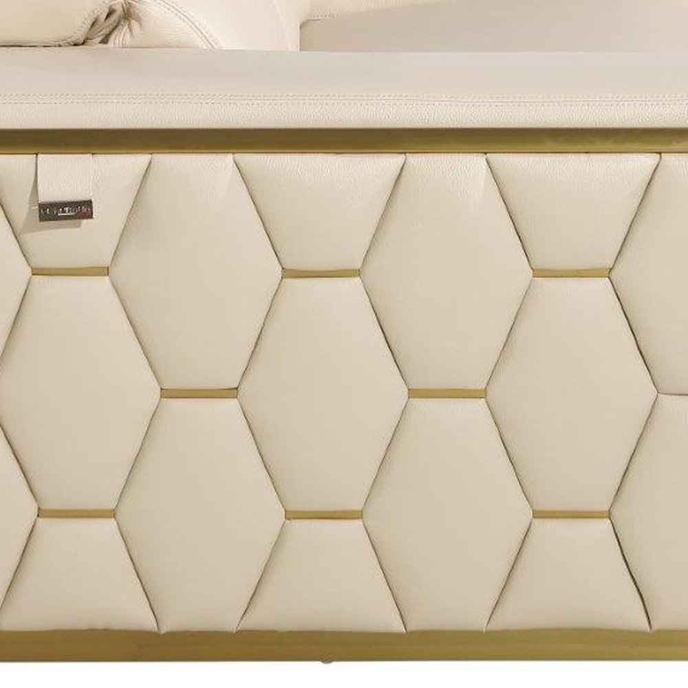 70" Beige And Gold Italian Leather Love Seat