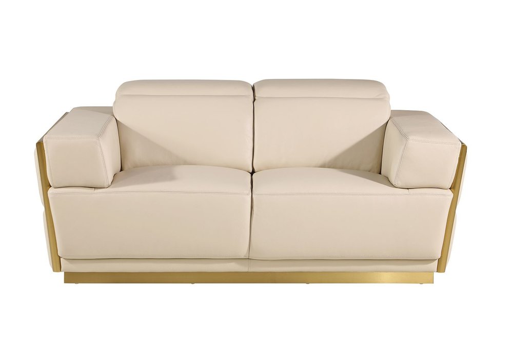 70" Beige And Gold Italian Leather Love Seat