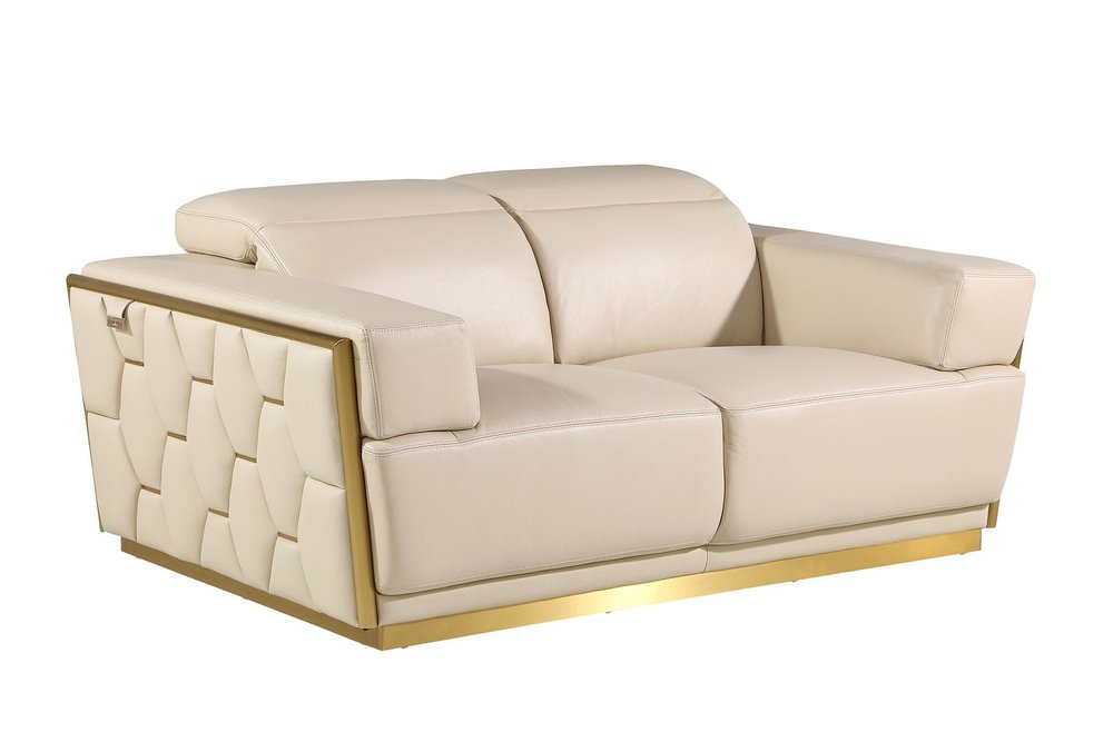 70" Beige And Gold Italian Leather Love Seat