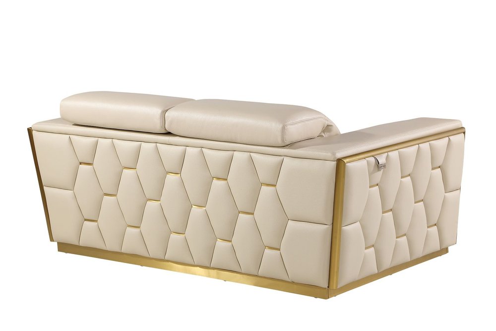 70" Beige And Gold Italian Leather Love Seat