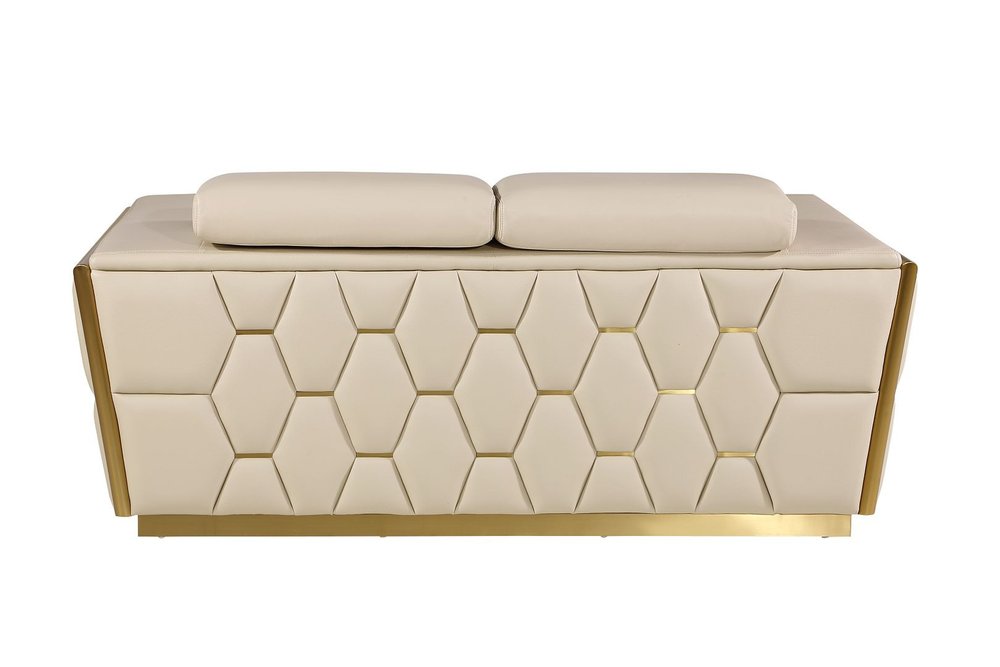 70" Beige And Gold Italian Leather Love Seat