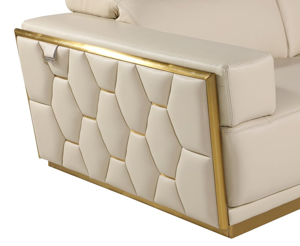 70" Beige And Gold Italian Leather Love Seat