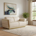 70" Beige And Gold Italian Leather Love Seat