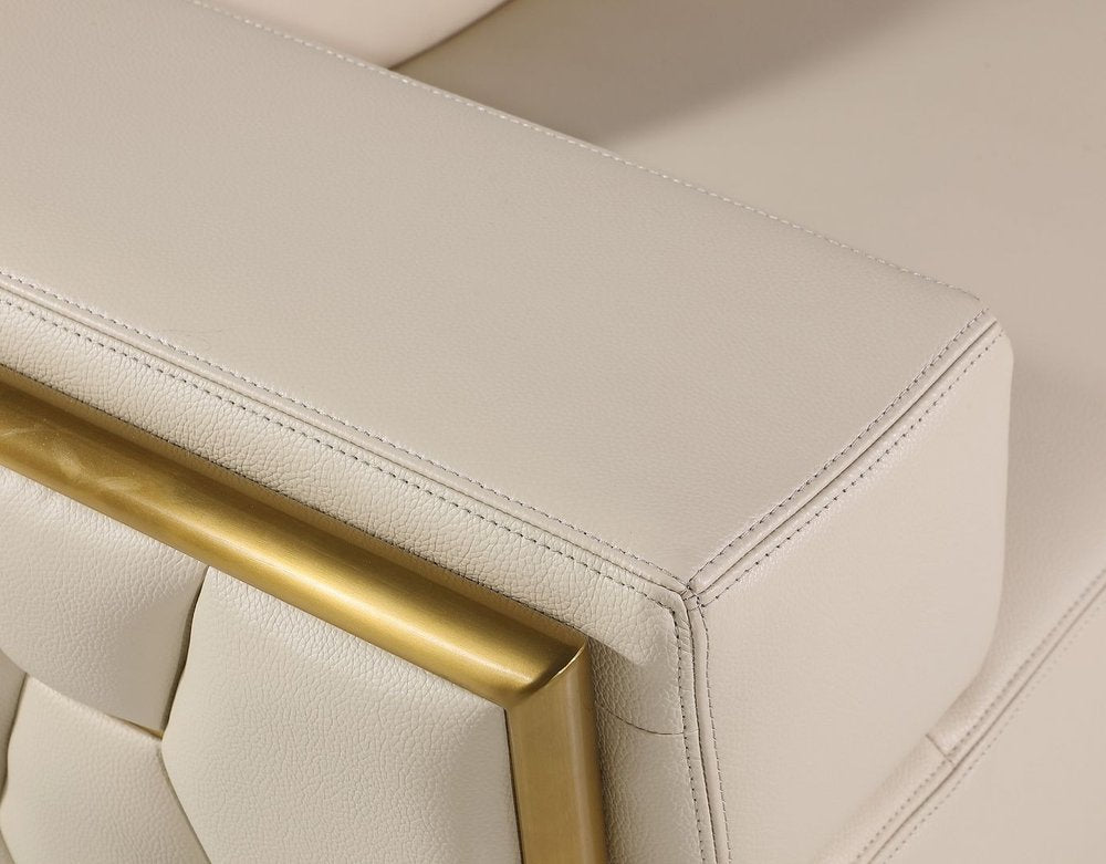 70" Beige And Gold Italian Leather Love Seat