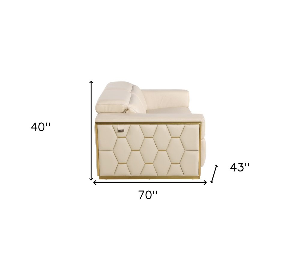 70" Beige And Gold Italian Leather Love Seat