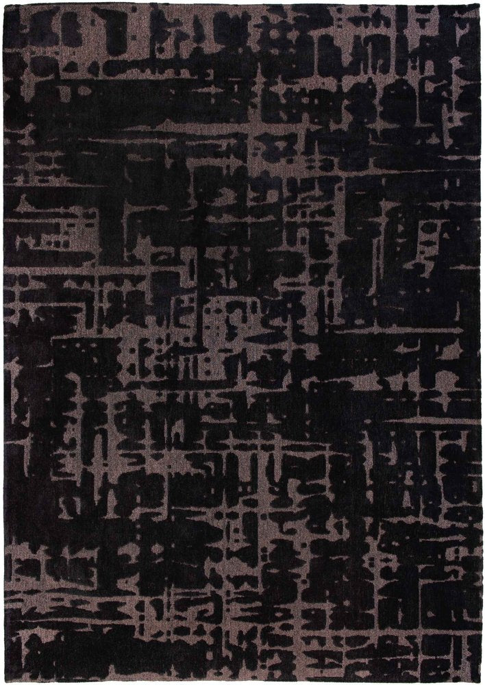 10' Black And Gray Abstract Washable Runner Rug