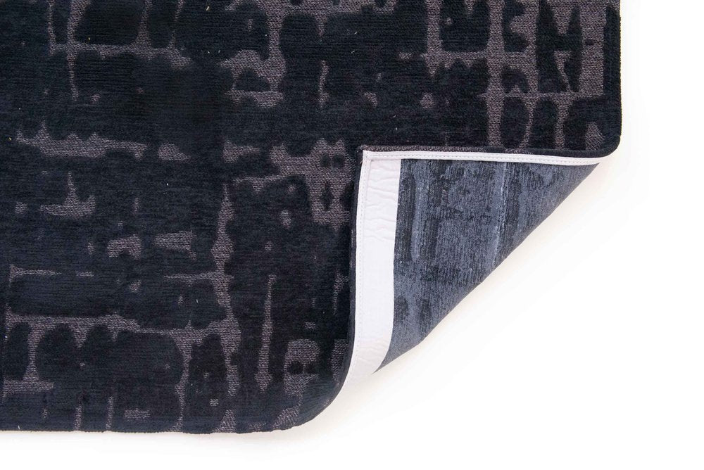 10' Black And Gray Abstract Washable Runner Rug