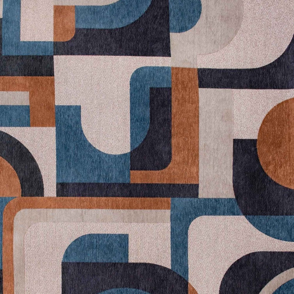 10' Beige And Gray Geometric Washable Runner Rug